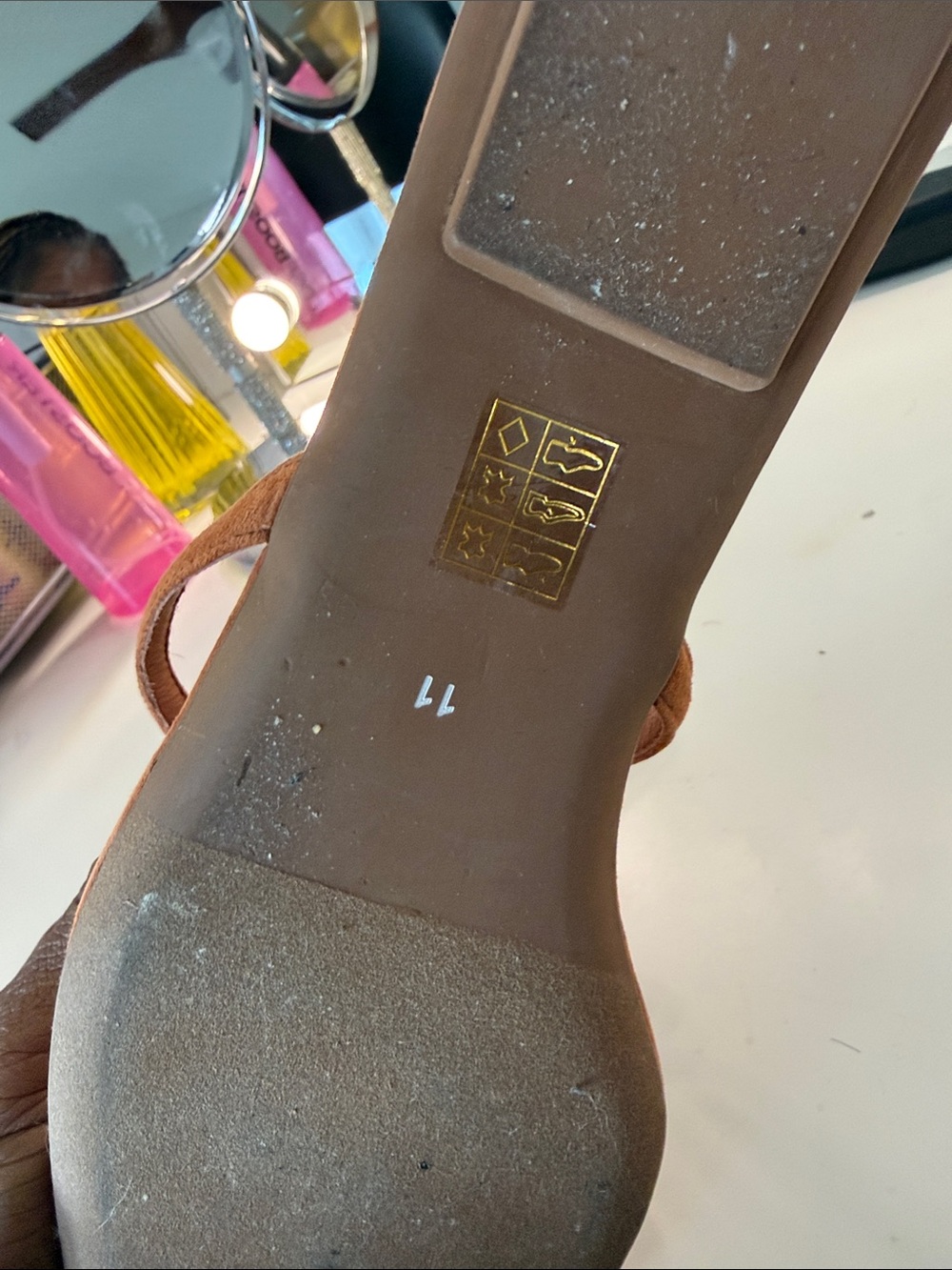 New! Jeffrey Campbell Brown Suede Slides with Gold Medallions and Amber Stones - Picture 2 of 2